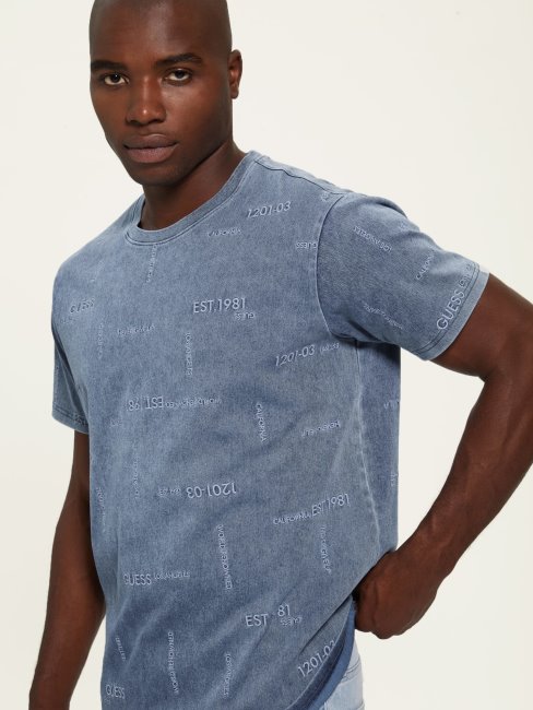 T-shirt Logo Brodé Bleu Guess