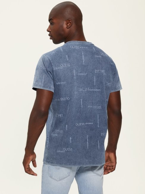 T-shirt Logo Brodé Bleu Guess