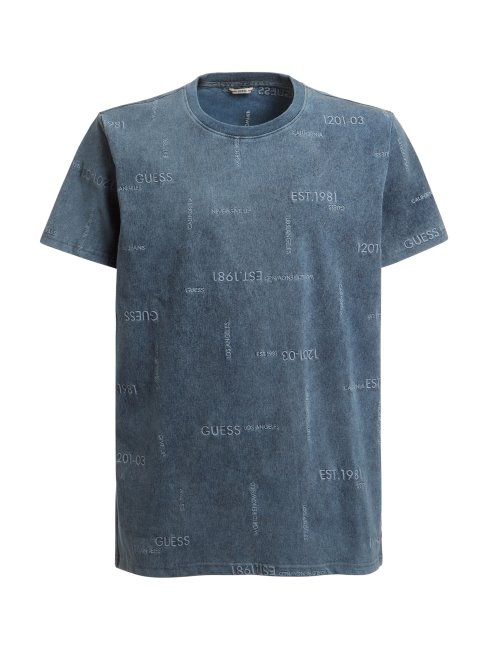 T-shirt Logo Brodé Bleu Guess