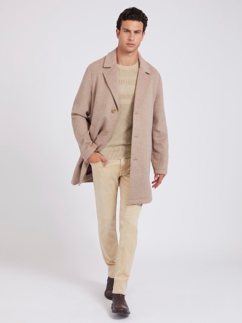 Guess Manteau Beige En Laine Mélangée