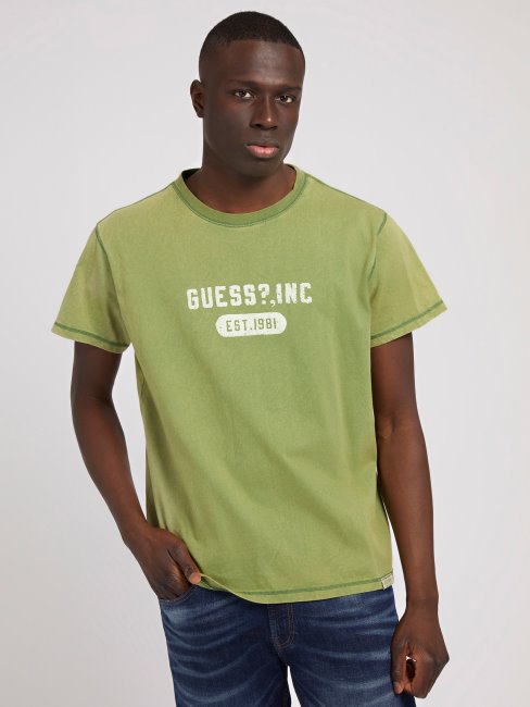 Tee Shirt Guess Vert à Logo Sur Le Devant