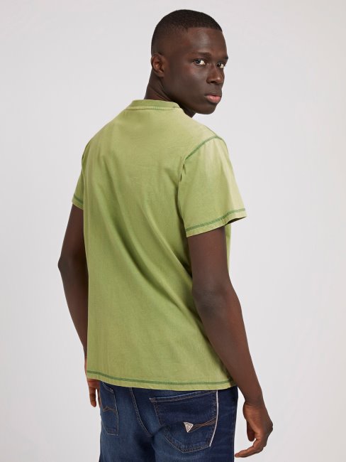 Tee Shirt Guess Vert à Logo Sur Le Devant