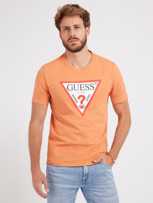 Tee Shirt Orange à Logo Triangle Guess