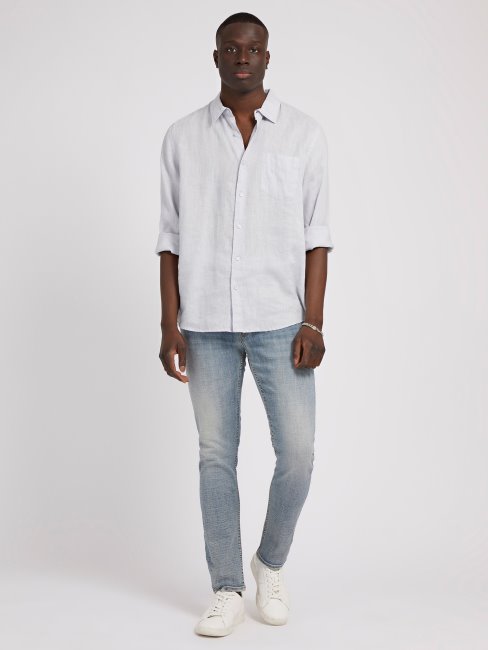 Chemise En Lin Bleu Clair Guess