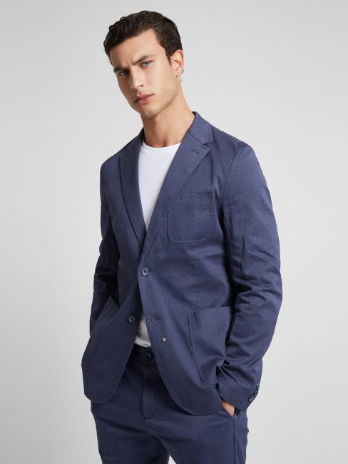 Blazer Bleu En Coton Stretch Coupé Slim Guess
