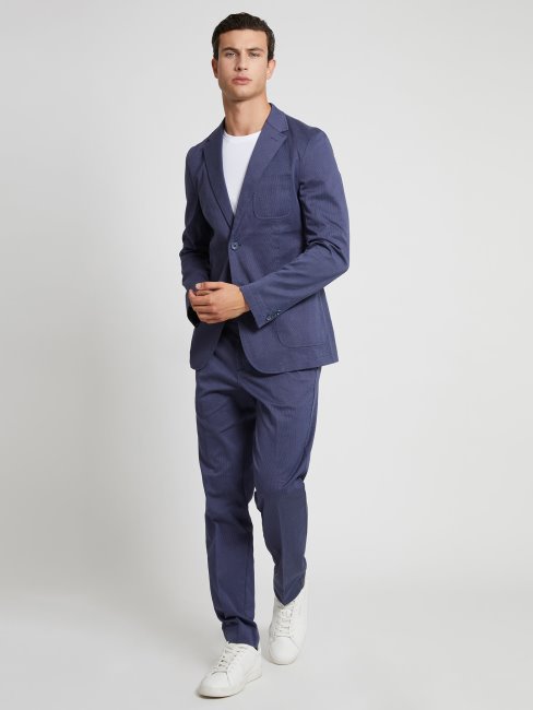 Blazer Bleu En Coton Stretch Coupé Slim Guess