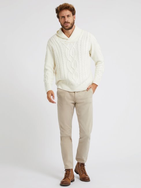 Guess Pull Blanc En Maille Torsadée En Laine Mélangée