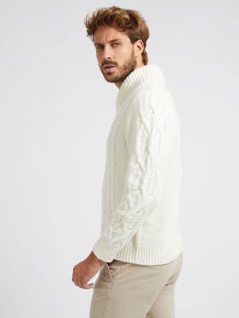 Guess Pull Blanc En Maille Torsadée En Laine Mélangée
