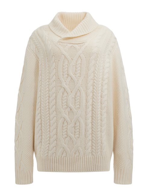 Guess Pull Blanc En Maille Torsadée En Laine Mélangée