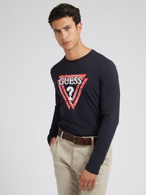 Tee Shirt Guess Bleu Triangle Logo Nouvelle Tendance