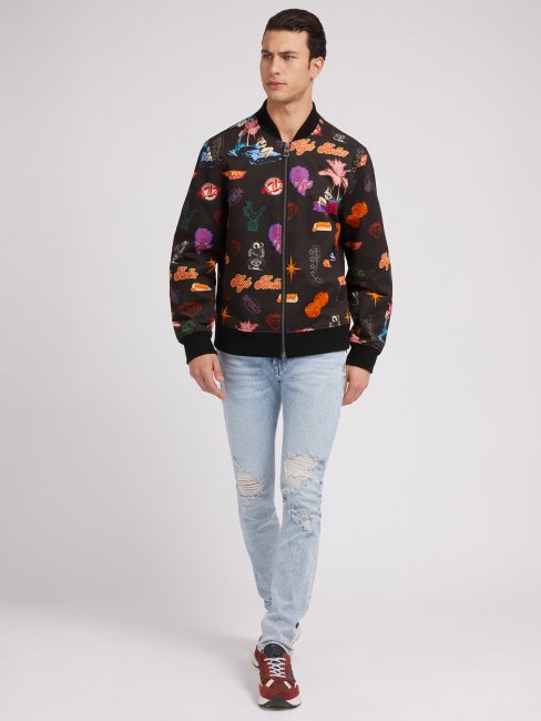 Blouson Aviateur Imprimé Guess All Over Noir Multi