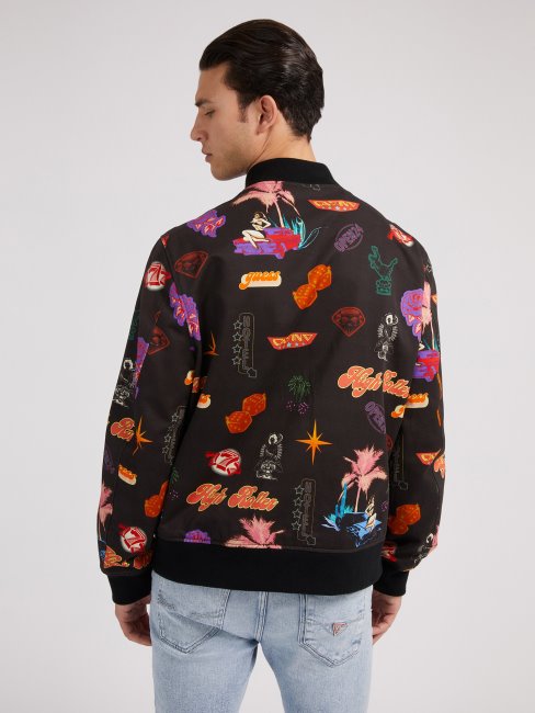 Blouson Aviateur Imprimé Guess All Over Noir Multi