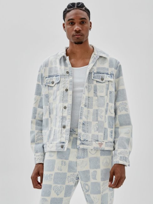 Veste En Jean Imprimé All Over Bleu Guess