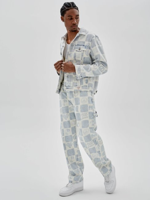 Veste En Jean Imprimé All Over Bleu Guess