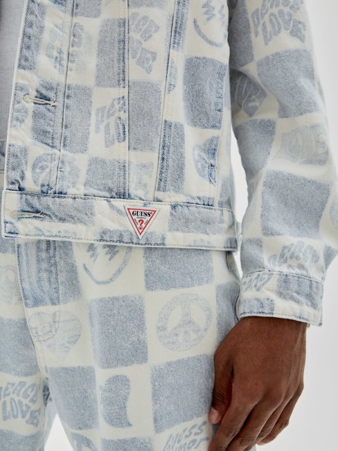 Veste En Jean Imprimé All Over Bleu Guess
