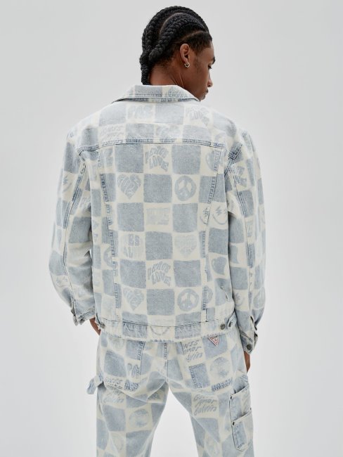 Veste En Jean Imprimé All Over Bleu Guess