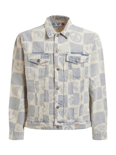 Veste En Jean Imprimé All Over Bleu Guess