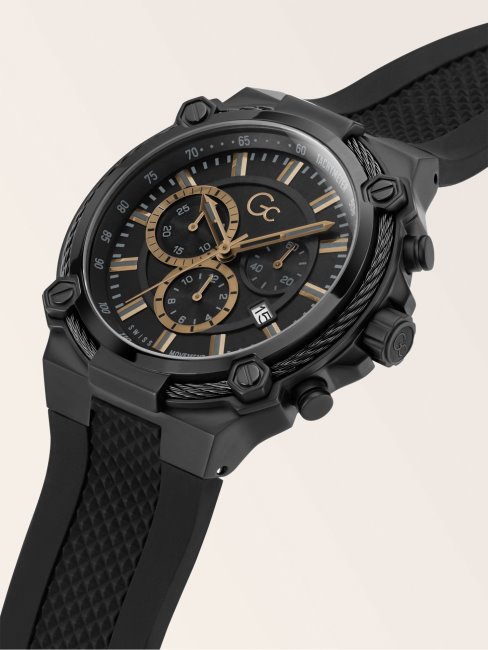 Montre Chronographe Gc Silicone Noir Guess