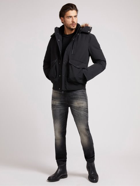 Doudoune Noire à Capuche Guess