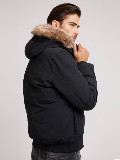 Doudoune Noire à Capuche Guess