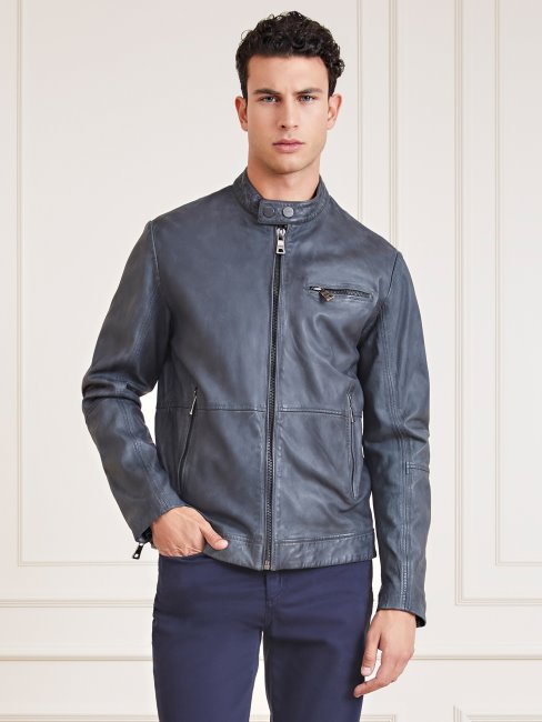 Motard En Cuir Véritable Marciano Guess Noir