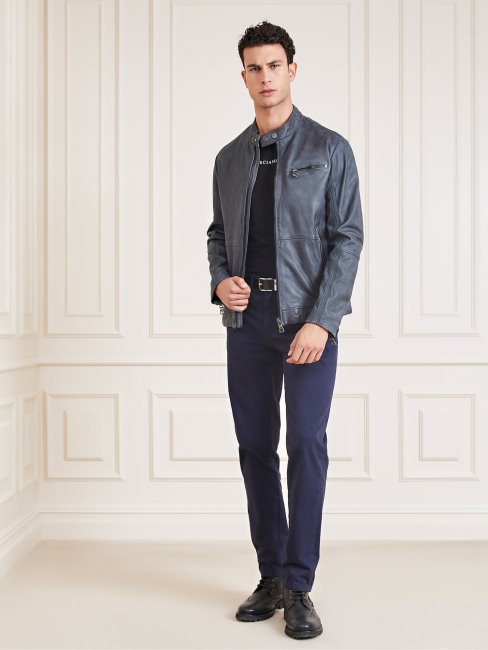 Motard En Cuir Véritable Marciano Guess Noir