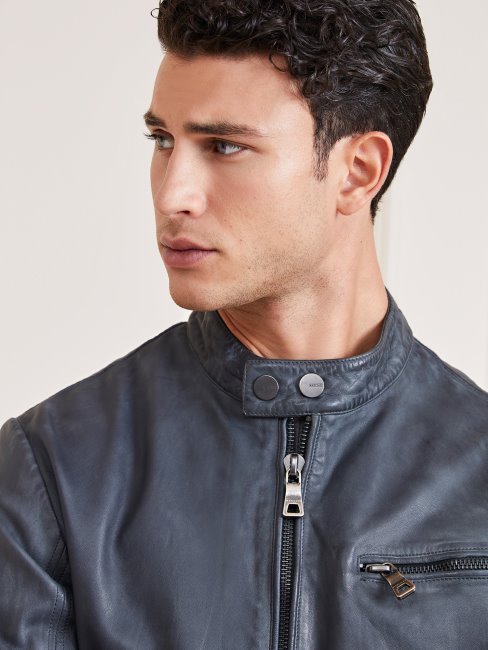 Motard En Cuir Véritable Marciano Guess Noir