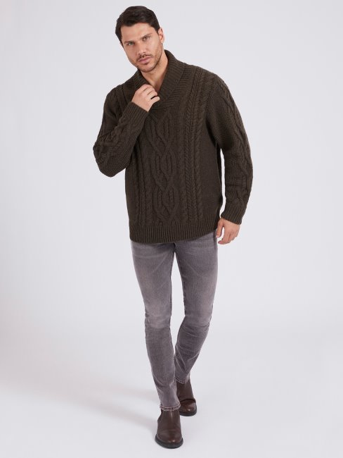 Pull Torsadé En Laine Mélangée Guess Marron Foncé