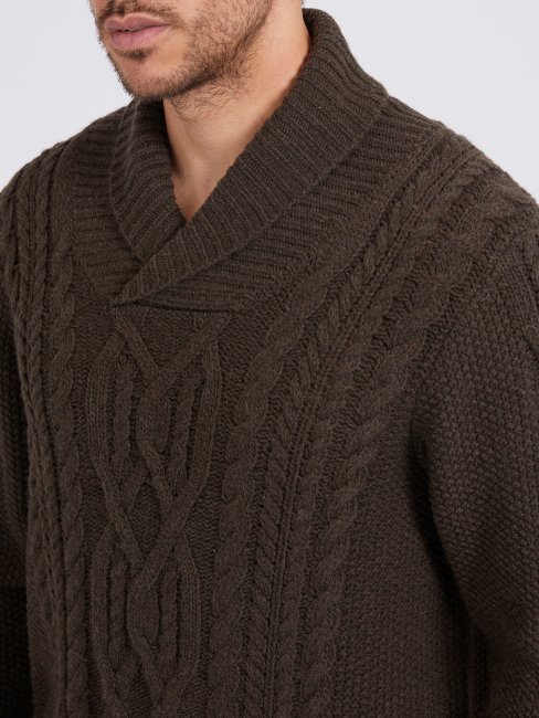 Pull Torsadé En Laine Mélangée Guess Marron Foncé