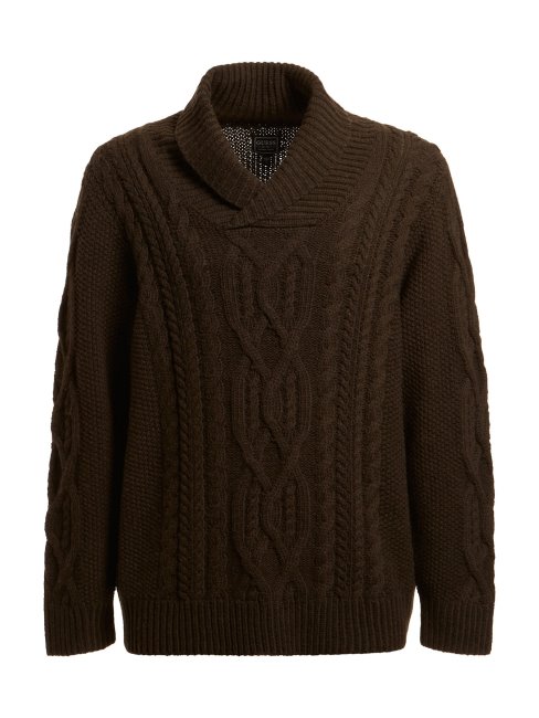 Pull Torsadé En Laine Mélangée Guess Marron Foncé