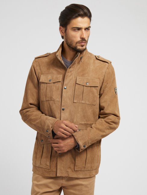 Guess Veste En Daim Véritable Beige