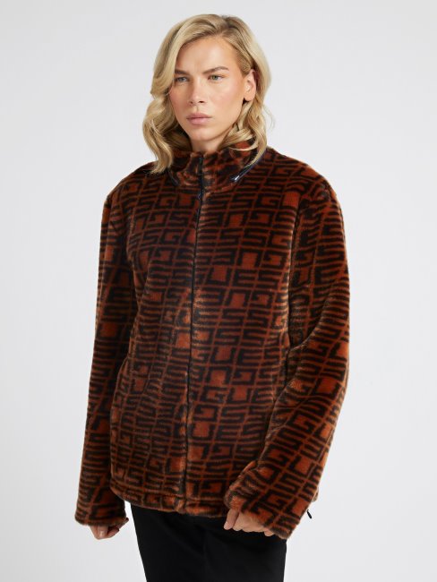 Veste En Fausse Fourrure Logo All Over Guess Marron