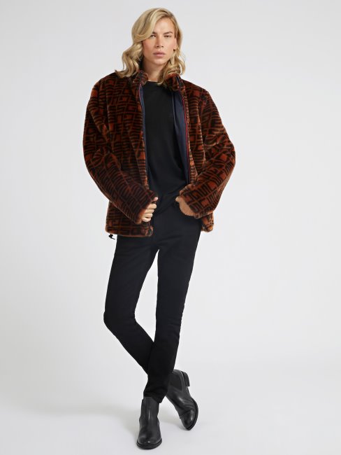 Veste En Fausse Fourrure Logo All Over Guess Marron