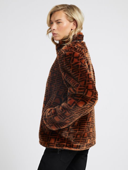 Veste En Fausse Fourrure Logo All Over Guess Marron