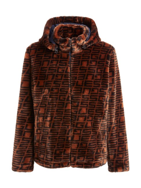 Veste En Fausse Fourrure Logo All Over Guess Marron