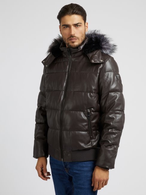 Doudoune Imitation Cuir Marron Guess