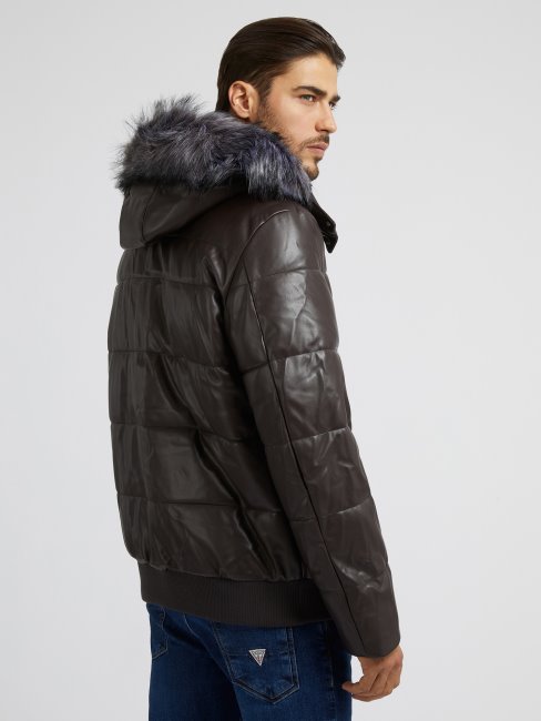 Doudoune Imitation Cuir Marron Guess