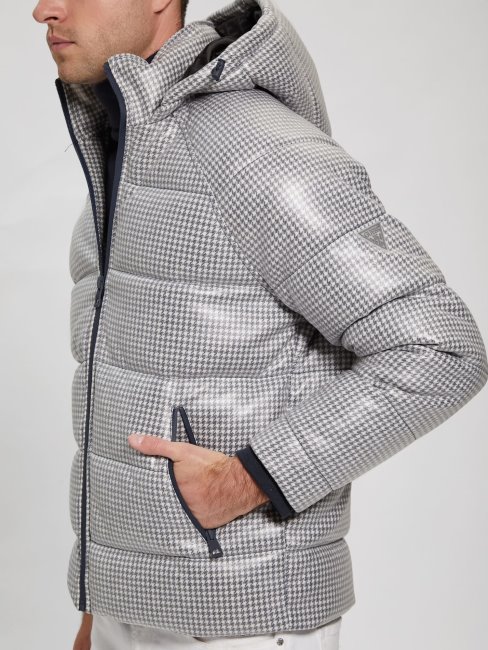 Guess Doudoune Enduite Pied De Poule Bleu Multi