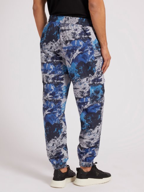 Guess Pantalon Cargo Multi Imprimé Bleu Sur Toute La Surface