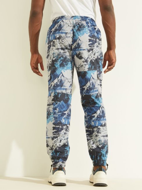 Guess Pantalon Cargo Multi Imprimé Bleu Sur Toute La Surface