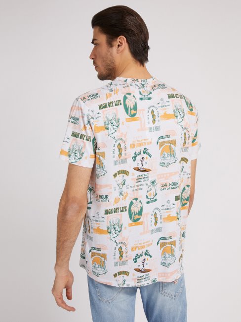 T-shirt Imprimé All Over Blanc Multi Guess Nouvelle Tendance