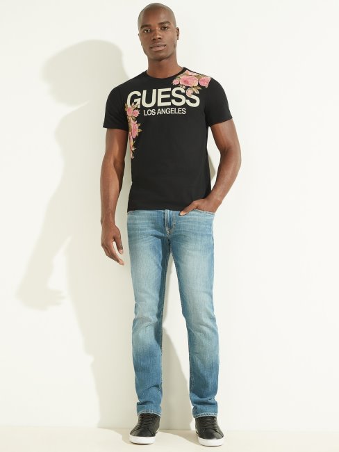Tee Shirt Logo Sur Le Devant New Guess Noir