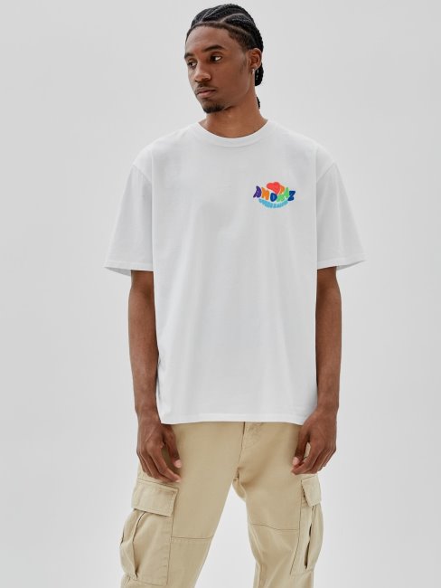 T-shirt Blanc Imprimé Guess Au Dos