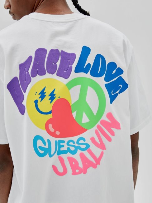 T-shirt Blanc Imprimé Guess Au Dos