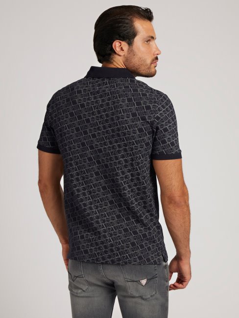 Polo Bleu Avec Logo Guess All Over