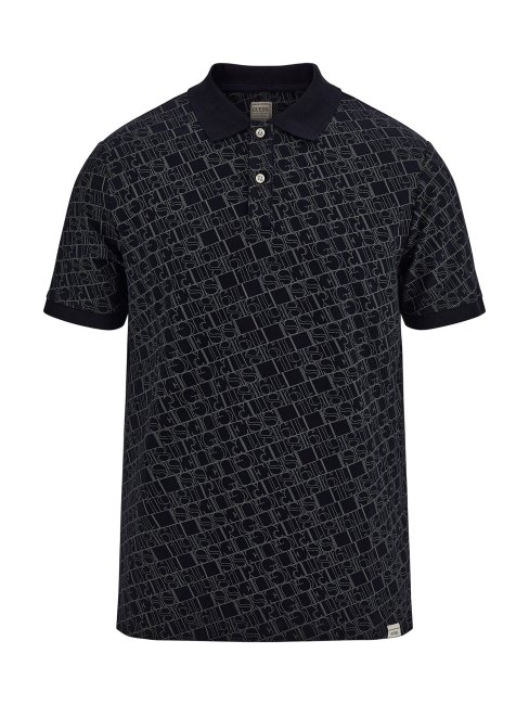 Polo Bleu Avec Logo Guess All Over