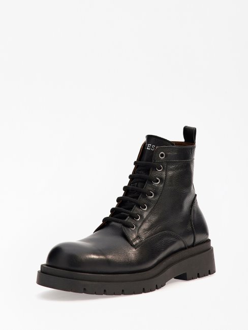 Guess Bottes De Combat Pisa En Cuir Véritable Noir