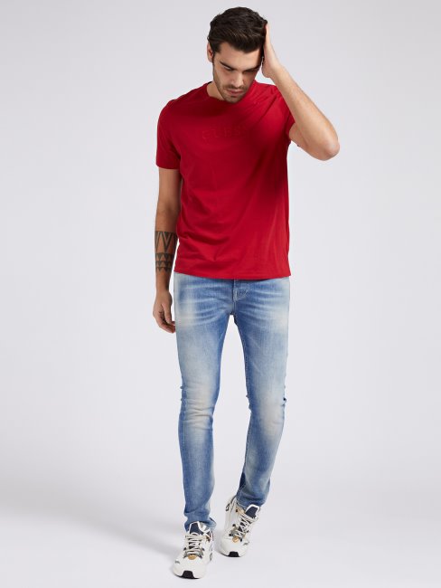 Tee Shirt Guess Rouge Ton Sur Ton Logo