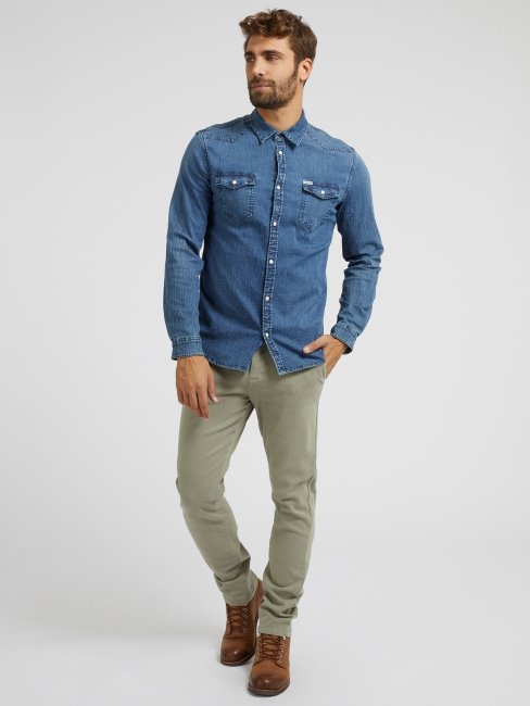 Chemise En Jean Bleu Coupe Slim Guess