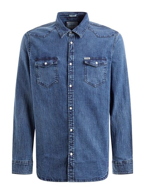 Chemise En Jean Bleu Coupe Slim Guess